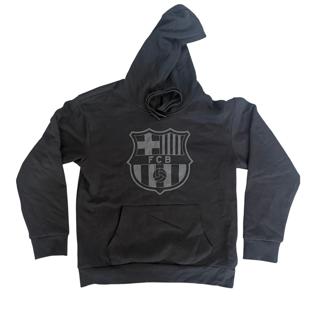 FC Barcelona Soccer Hoodie Black Grey Tonal Crest‎ Pullover Men's Size Medium